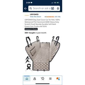 URPOWER Dog Car Seat Cover for Pets 100% Waterproof Seat Cover Hammock